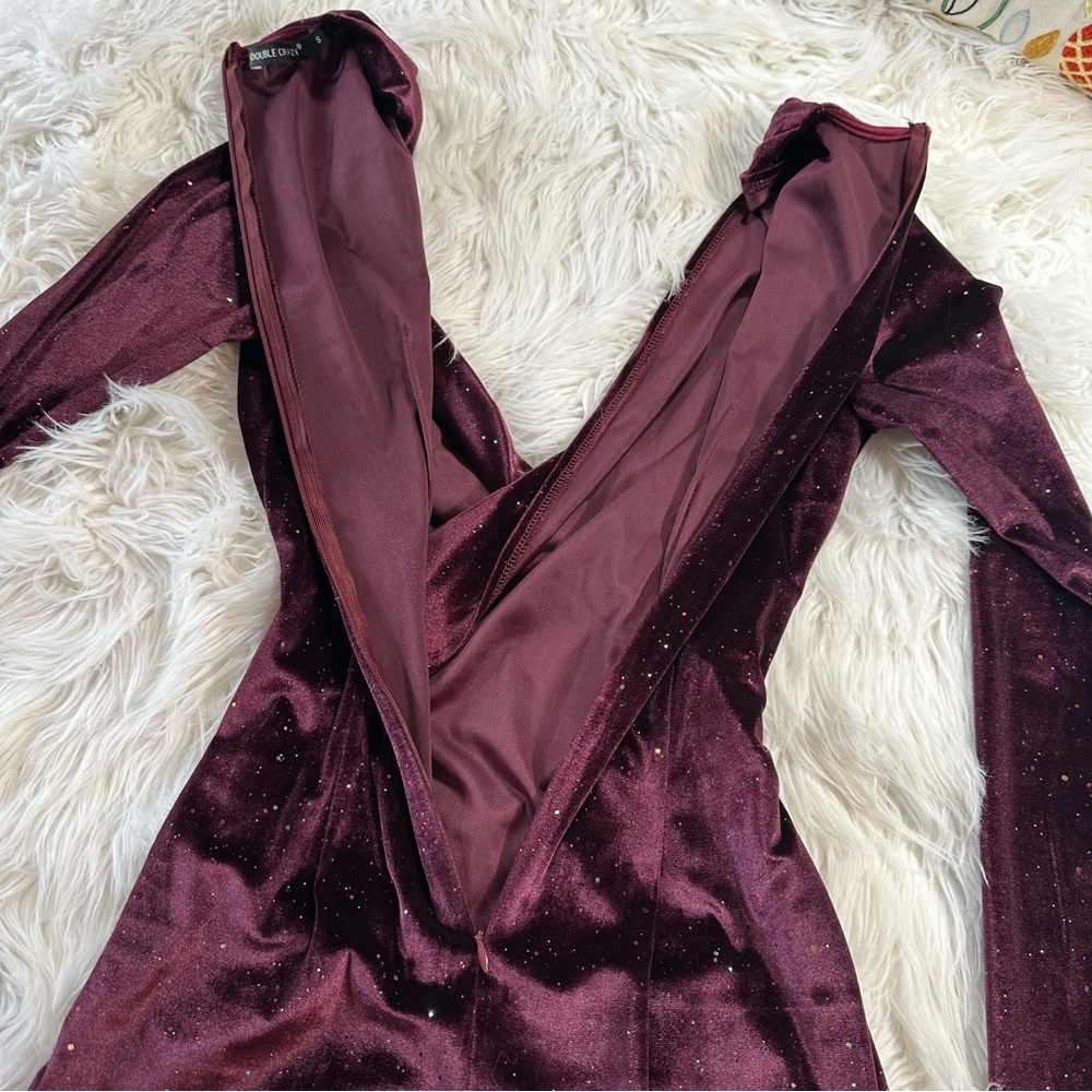 Double Crazy • Glitter Velvet High Slit Asymmetrical Dress - Picture 11 of 15